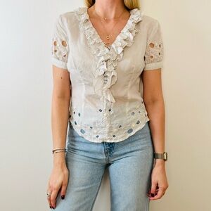 Chloe 100% silk light gray ruffled embellished blouse top